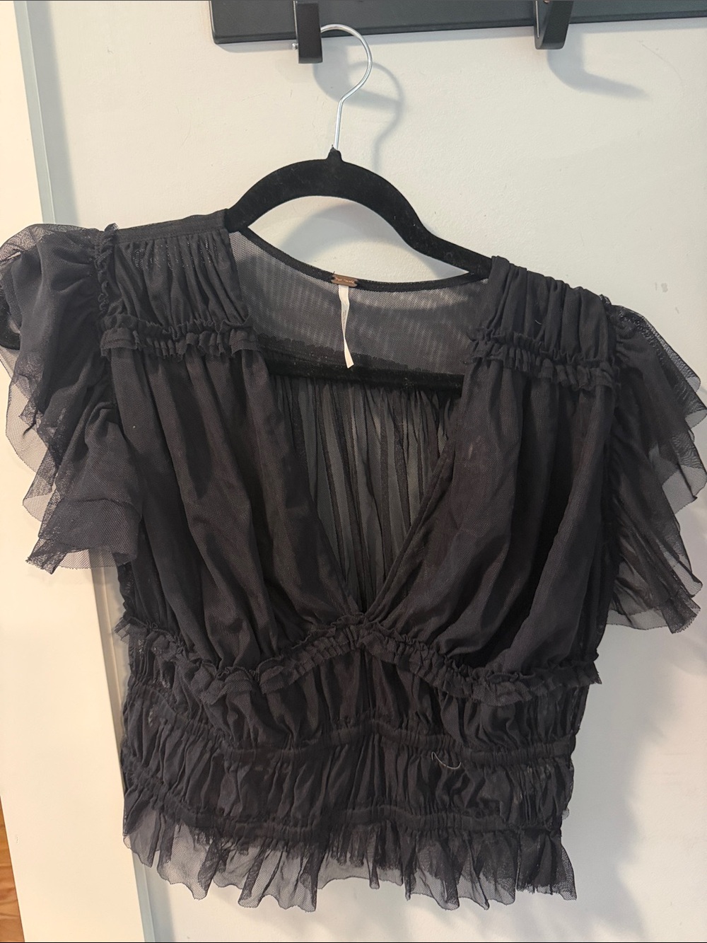 Free People Black Sheer Ruffle Peplum Top